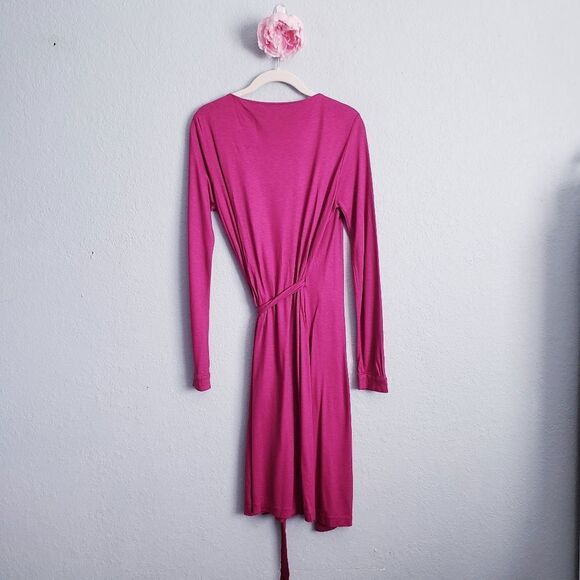 Diane Von Furstenberg Fushia Longsleeve Silk Blend Wrap Dress - Picture 6 of 6